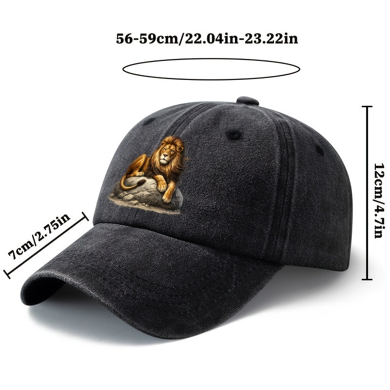 A Unisex Fashion Versatile Printed Lion Baseball Cap, a Classic Vintage Washed Outdoor Lightweight Curved-brim Hat, a Trucker Baseball Cap, Suitable for Casual Occasions Such as Outdoor Vacations, Travel, and Camping, a Holiday Party Hip-hop Hat