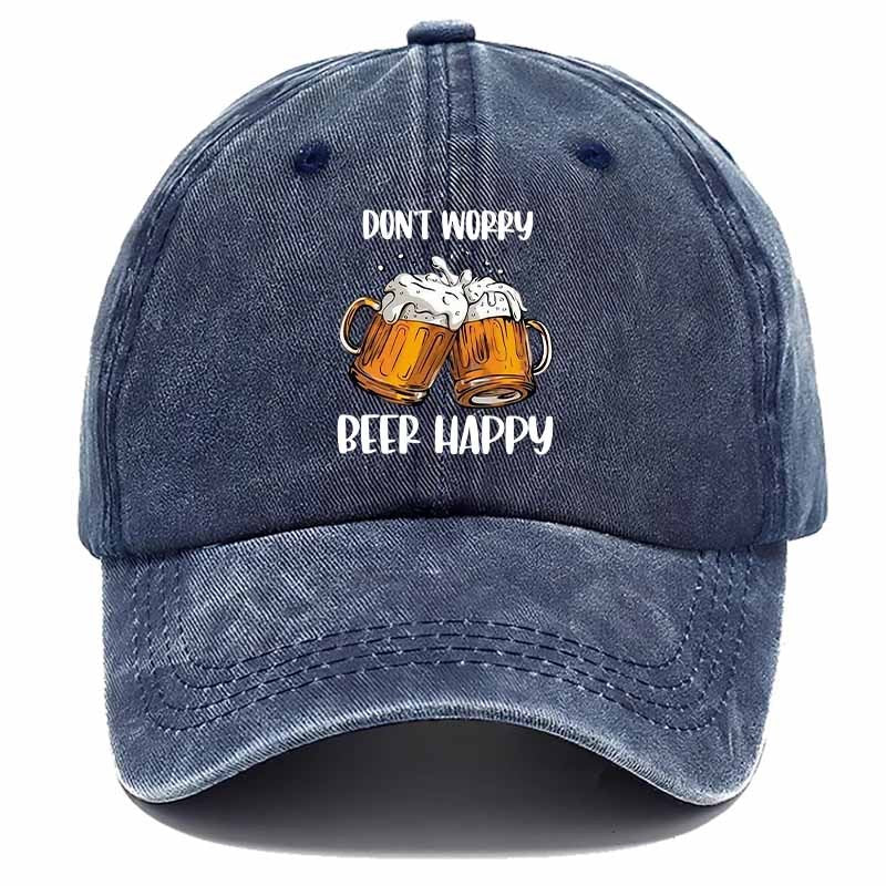 Men'S Casual Beer Baseball Cap - Featuring "Don'T Worry" And "Beer Joy" Prints, Paired with a Beer Cup Design, Perfect for Casual Wear, Outdoor Activities, And Camping. This Fun Hat Is a Sturdy Headwear Accessory