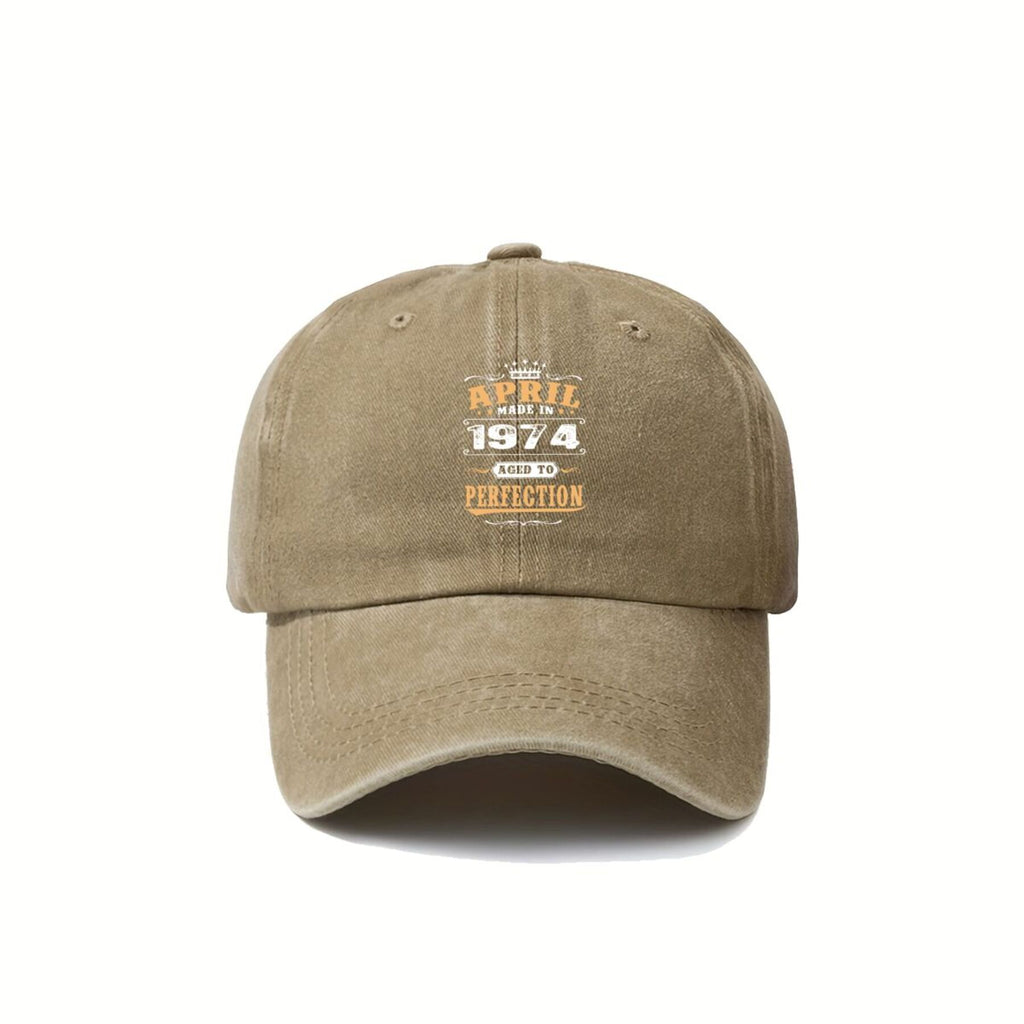 April 1974 Vintage Washed Distressed Duckbill Cap - Adjustable Unisex Baseball & Golf Hat Suitable for Outdoor, Lightweight Breathable Retro with Duckbill Bill, Machine Washable for, Casual Wear, Nostalgic Gift