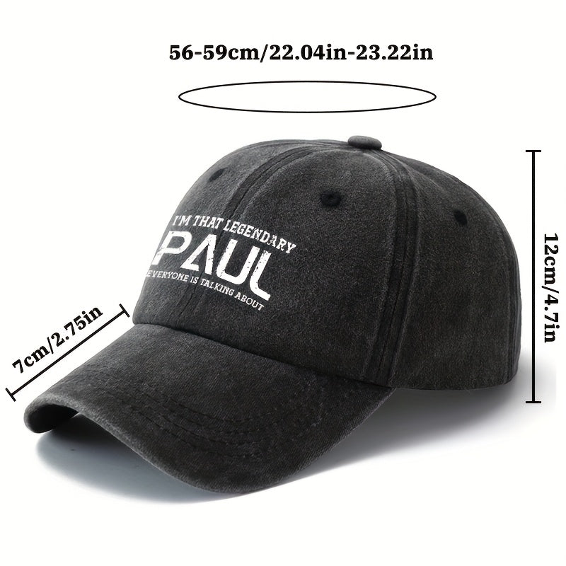 LEGENDARY PAUL" Baseball Cap - Men's Classic  Washed Hat, Outdoor Fishing Trucker Cap