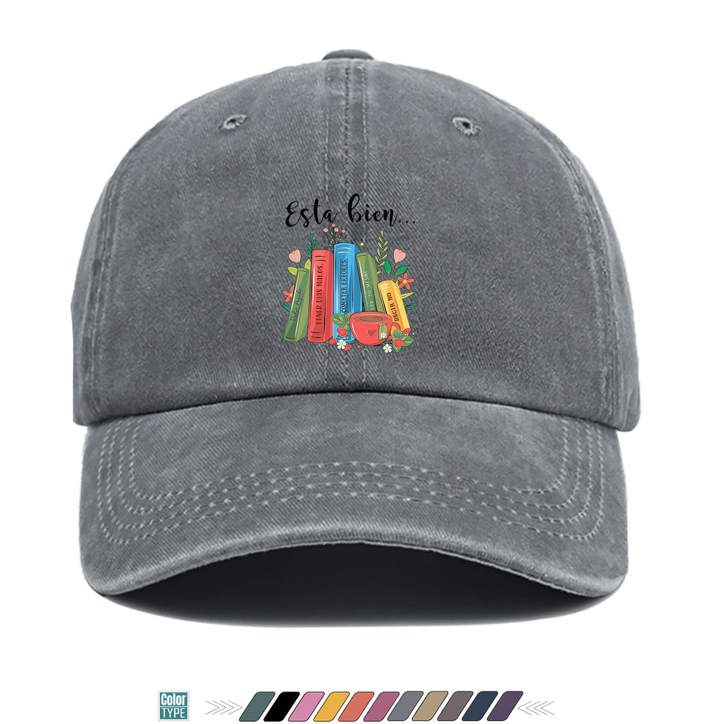 1pc Colorful Books And Teacup Illustration Printed Baseball Cap, Comfortable Breathable Sun Hat, Fashionable Aesthetic Unisex Hat, Adjustable Size, Casual Streetwear, Literary Youth Reading Cap, Suitable for Bookstore Check-In, Cafe Gatherings