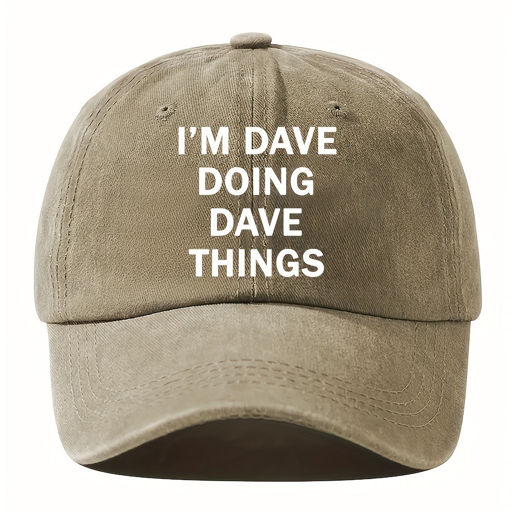 ATHACER Men'S "I'm Dave Things" Vintage Baseball Cap - Retro Washed Black Hat with Bold Text, Lightweight & Breathable for Outdoor Fashion, Hand Wash Only, Outdoor Headwear, Casual Headgear, Distressed Texture