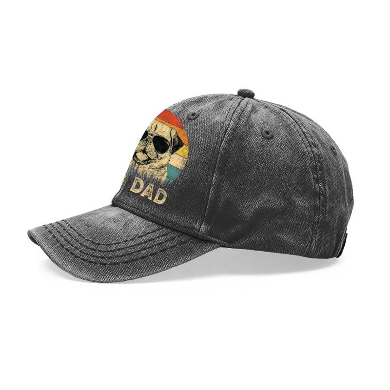 1pc Vintage Washed Baseball Suitable for Men & Women, Pug Dad Graphic Adjustable Retro Hat with Pug Dog Print, Unisex Outdoor Casual Gift for Dad, for Hikers,, Casual Attire - Design