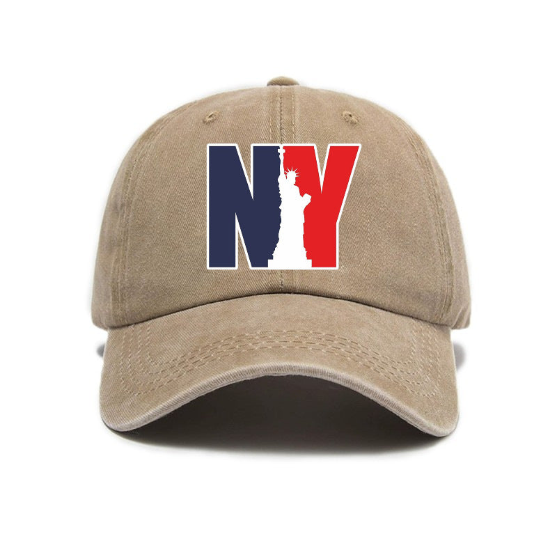 1 Washed Distressed Print Baseball Cap for Adults, NY Statue of Liberty Print, Washed Vintage Distressed Soft Top Baseball Cap, Unisex Versatile Baseball Cap