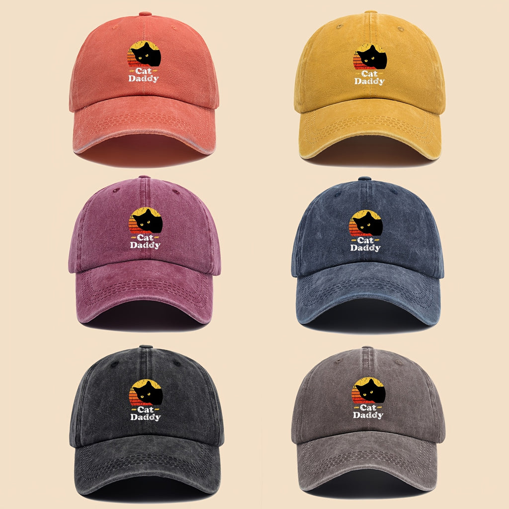 Charming "Cat- for daddy" Printed Baseball Cap, PAPA Retro Curved Brim for dad Hat, Suitable for Both Men And Women in All Seasons, Adjustable Size, Suitable for Most People, Trucker Sun Hat, Ideal Gift for Dad Or Grandpa, Suitable for Leisure