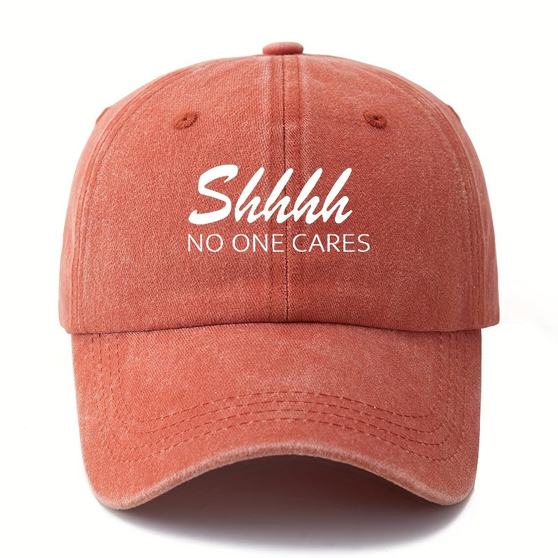 MAKEFGE "Shhhh NO ONE CARES" Funny Trucker Cap for Men & Women - Adjustable Lightweight Baseball Hat with 6-Panel Design, Breathable Suitable for Outdoor, Casual, Driving, - Unisex Adult Hat in 4 Colors (Black/Dark Gray/Beige/Pink)