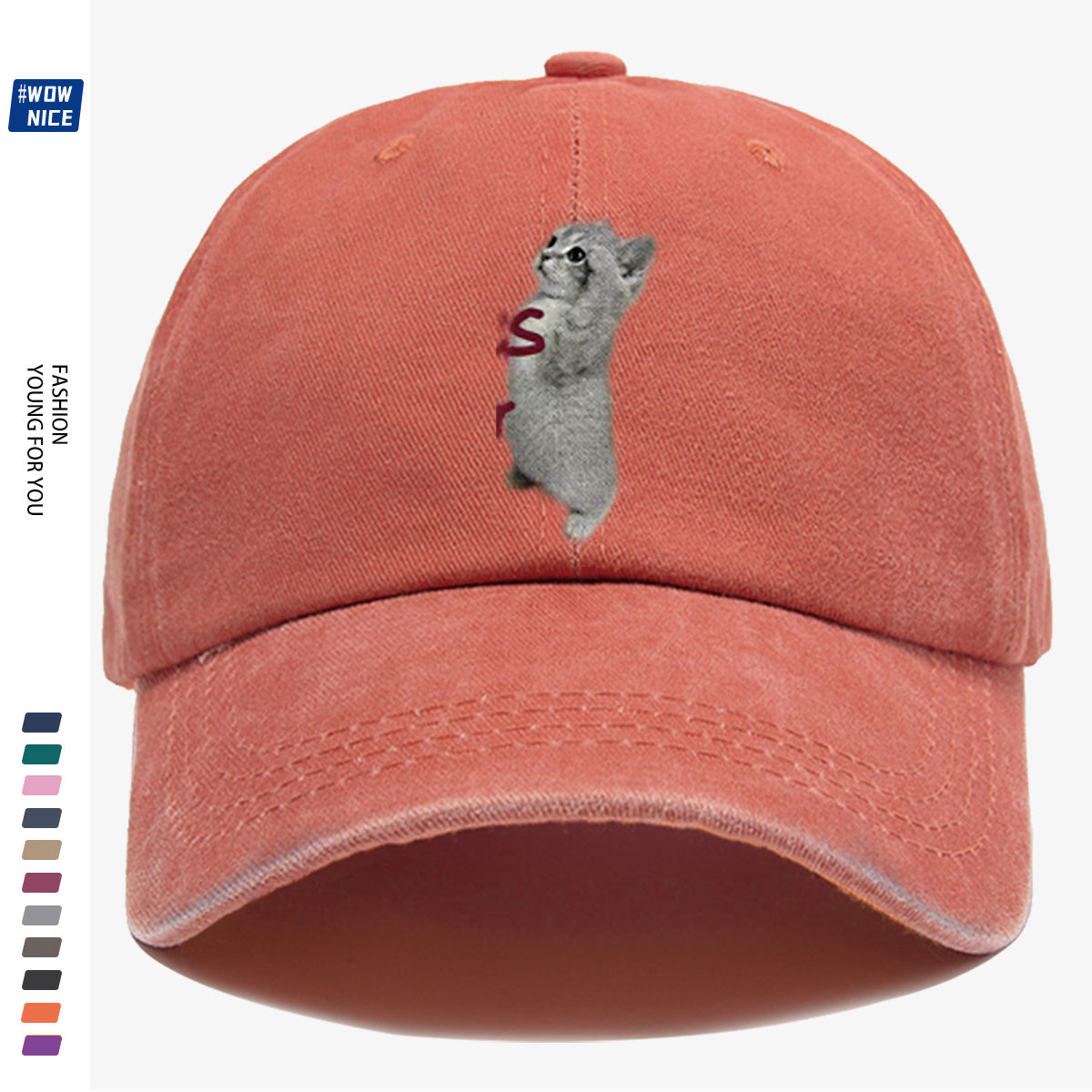 1pc "YES SIR" Text and Cute Kitten Print Baseball Cap, Unisex, Slimming Fit. Fashionable Casual Style, Adjustable Size. Suitable for Daily Outings, Shopping, Parties, Travel, and Outdoor Activities. Versatile and Practical, a Thoughtful Gift