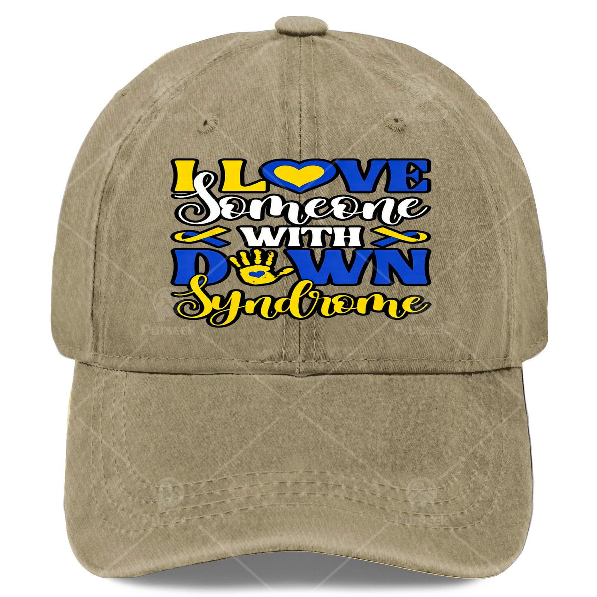 Unisex Baseball Featuring a Blue And Yellow Ribbon for Down Syndrome Awareness