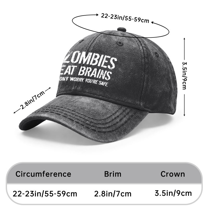 1pc Retro Distressed Unisex Baseball Hats, Zombies Consume Brains, Don'T Panic, You'Re Secure. Design Print Motif, Adjustable, Ideal for Outdoor Activities And Casual Attire, Presents for Both Men And Women, Friends