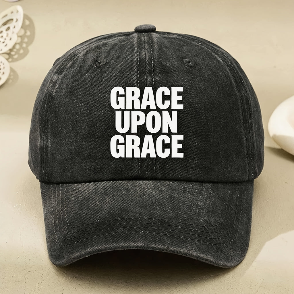 Grace Upon Grace Inspirational Quote Vintage Washed Baseball Cap for Men Women Casual Streetwear Anniversary Gift