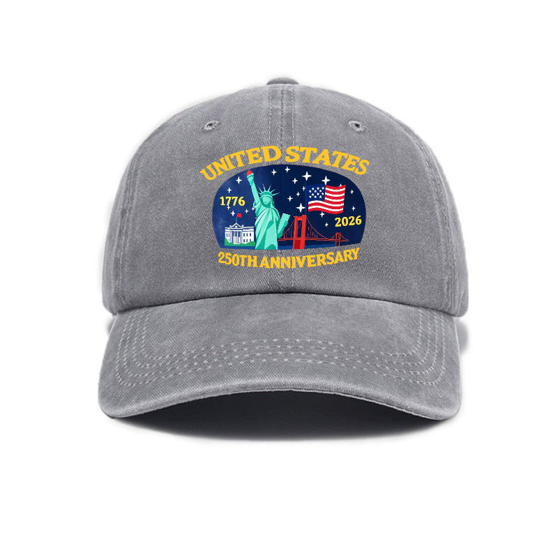 New Fashionable Versatile USA 250th Print Washed Distressed Soft Top Sun Visor Baseball Cap, Unisex