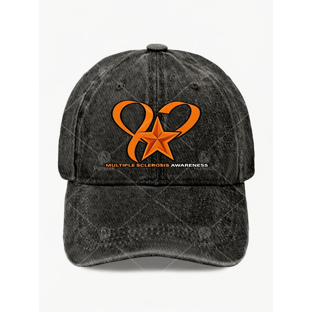 Orange Ribbon Star Multiple Sclerosis Awareness Hat for Men Women Vintage Casual Streetwear Cap Anniversary Gift